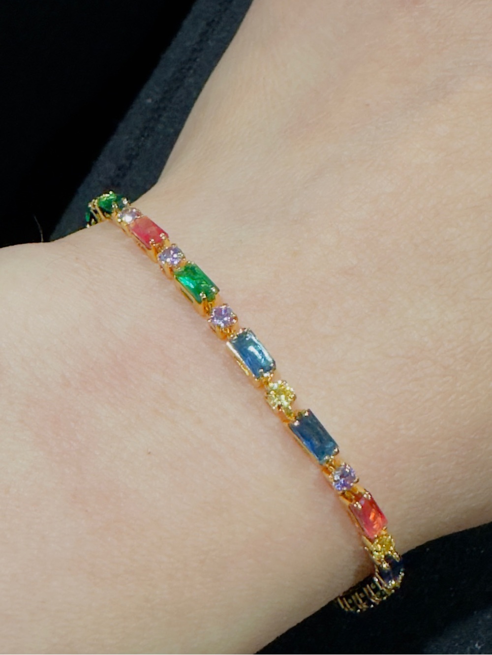 Gold Multicolor Baguette Link Bracelet - Women Jewelry